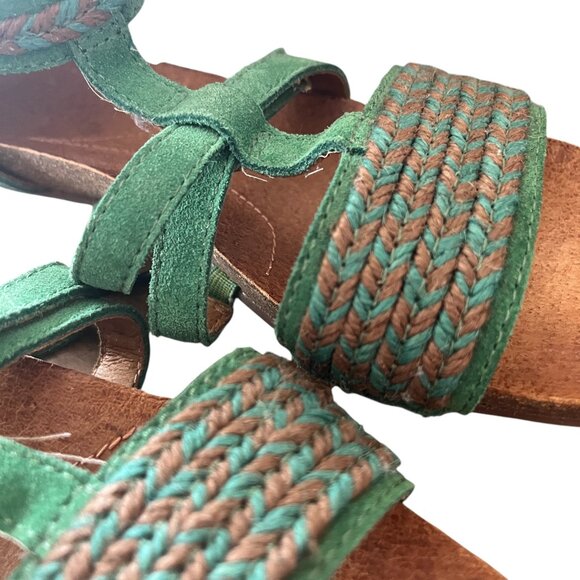 Naya Vintage Green Suede Leather Braided Boho Gladiator Sandals 9" Outer Sole - Picture 3 of 10